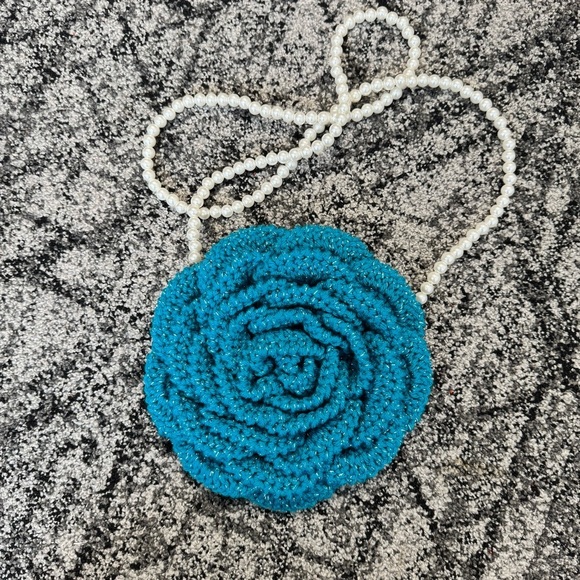 Hand Crocheted Sparkling Blue Rose Purse - Picture 2 of 15